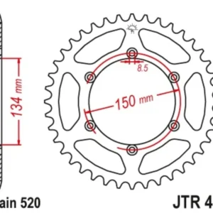 UV-bestendig Corona JT 460 de acero con 50 dientes paso 520 autolimpiable