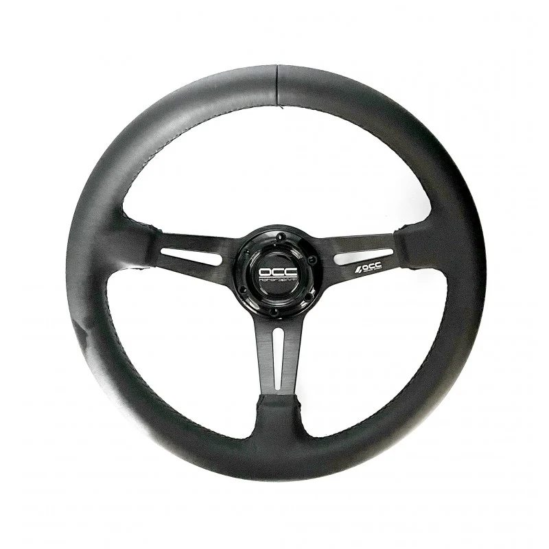 Zwart rubber VOLANTE SEMIDESPLAZADO MOD. ICONISCH PIEL DE NAPPA BRAZOS NEGROS OCC MOTORSPORT
