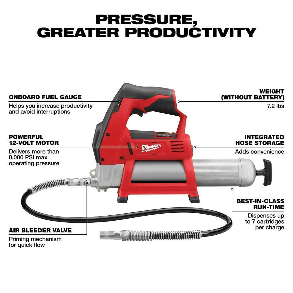 MILWAUKEE M12™ Grease Gun (Tool Only) Rood