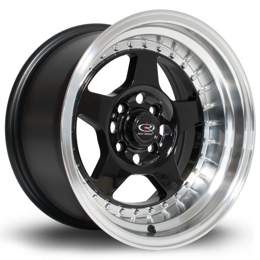 Rota Kyusha 15x8" 4x114.3 ET0, Gloss Black, Afgewerkt Lip