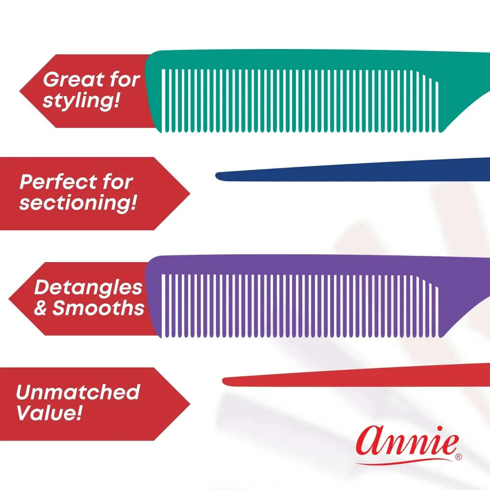 Annie Rat Tail Comb Set 12Ct Asst Color