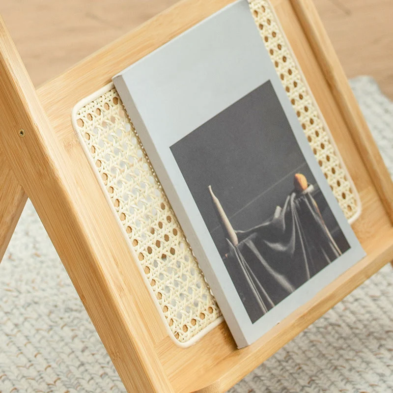 Modern Style Van bamboe Rattan Material Glass Desktop Rectangular Side Table zwarte mesh-uitvoering 18l
