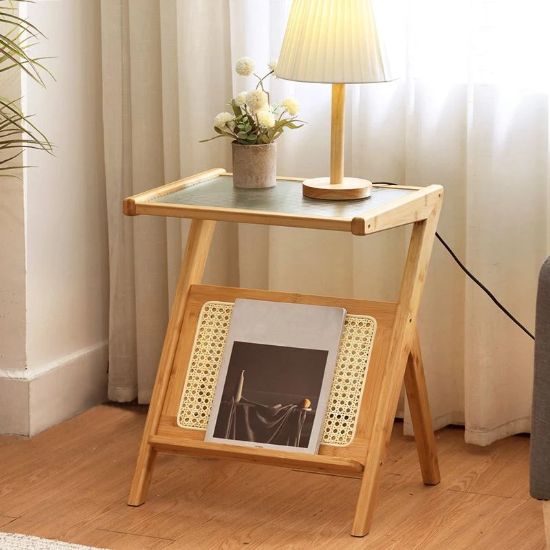 Modern Style Van bamboe Rattan Material Glass Desktop Rectangular Side Table zwarte mesh-uitvoering 18l