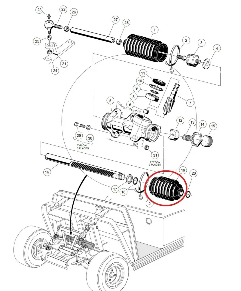 Club Car Steering Bellow Dust Seal, Beperkt Driver Side # 101880001 met CE-Keurmerk