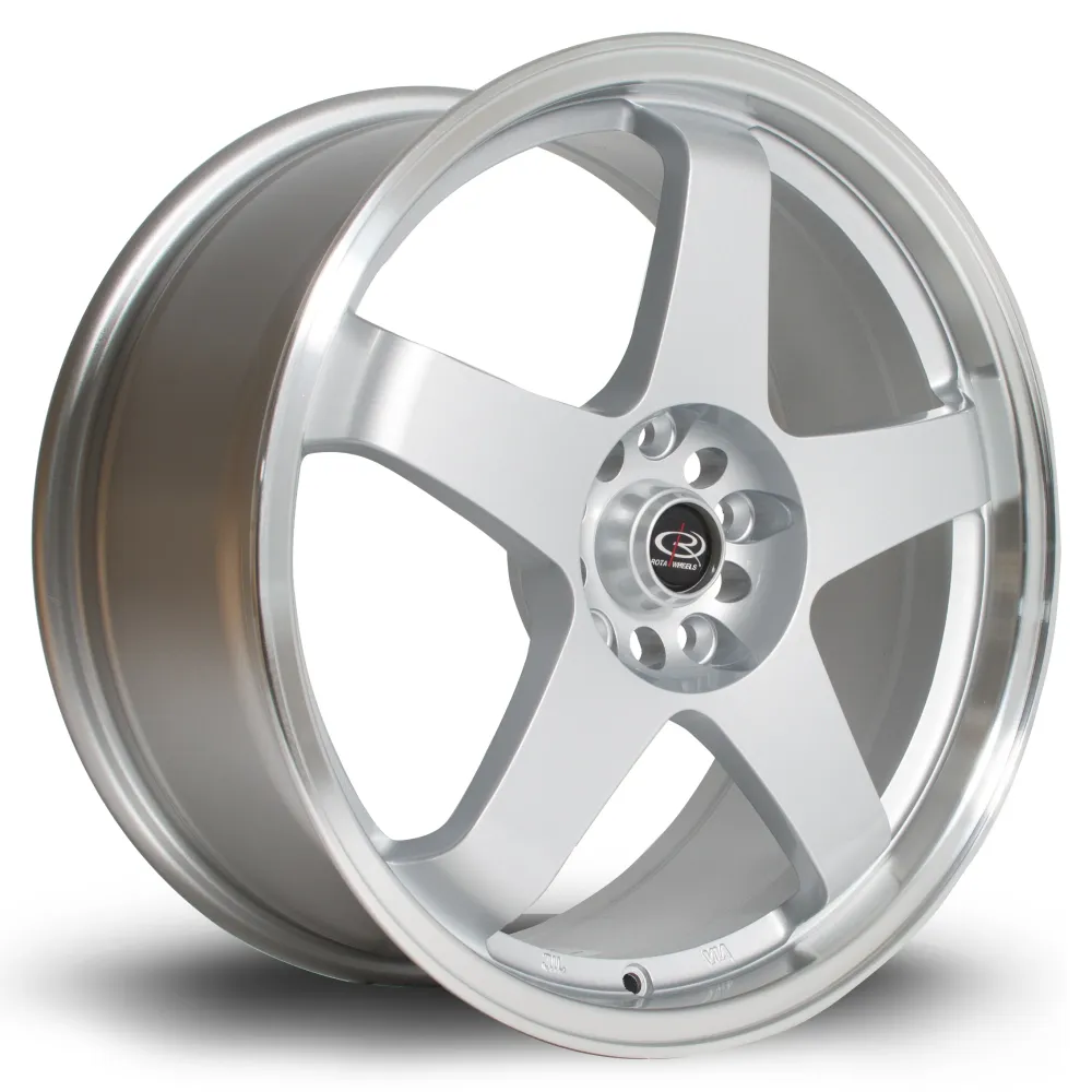 OEM-stijl Rota GTR 18x8.5" 5x114.3 ET30, Platinagrijs, Polished Lip