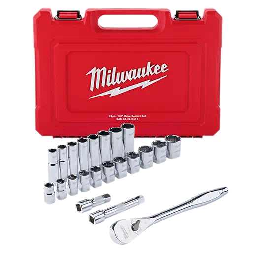MILWAUKEE 22 PC. 1/2" Drive Ratchet & Socket Set w/ FOUR FLAT™ Sides - SAE