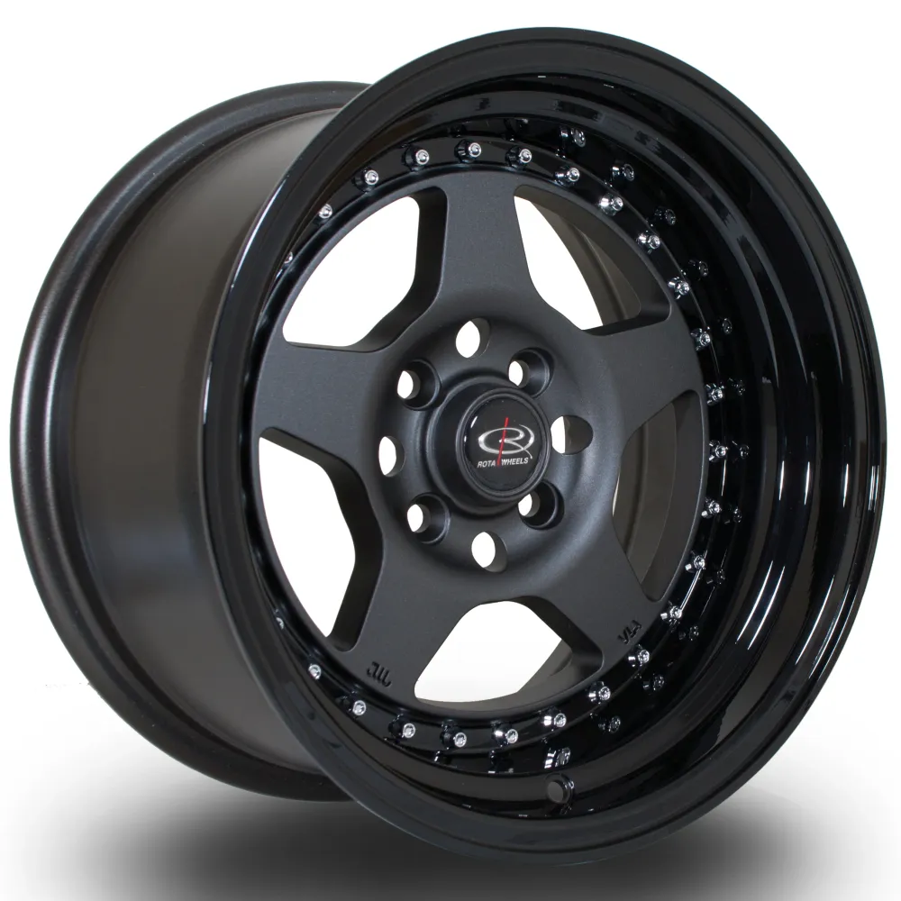 Rota Kyusha 15x8" 4x114.3 ET0, Gunmetal, Zwart Lip