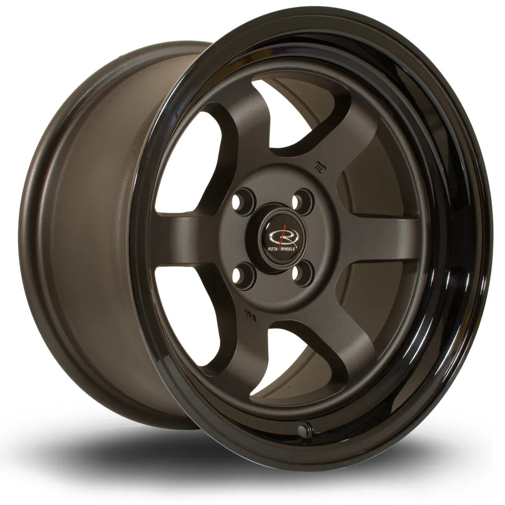 Rota Grid Max 15x8" 4x100 ET0, Flat Gunmetal, Glansrijk Lip