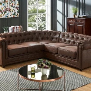Hoekbank CHESTERFIELD van microvezel - Bruin