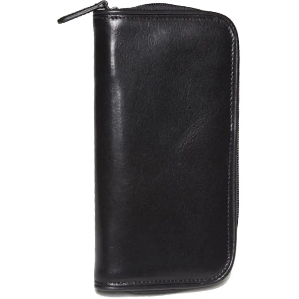 Aston Leather Black Zipper 2-Pen Case