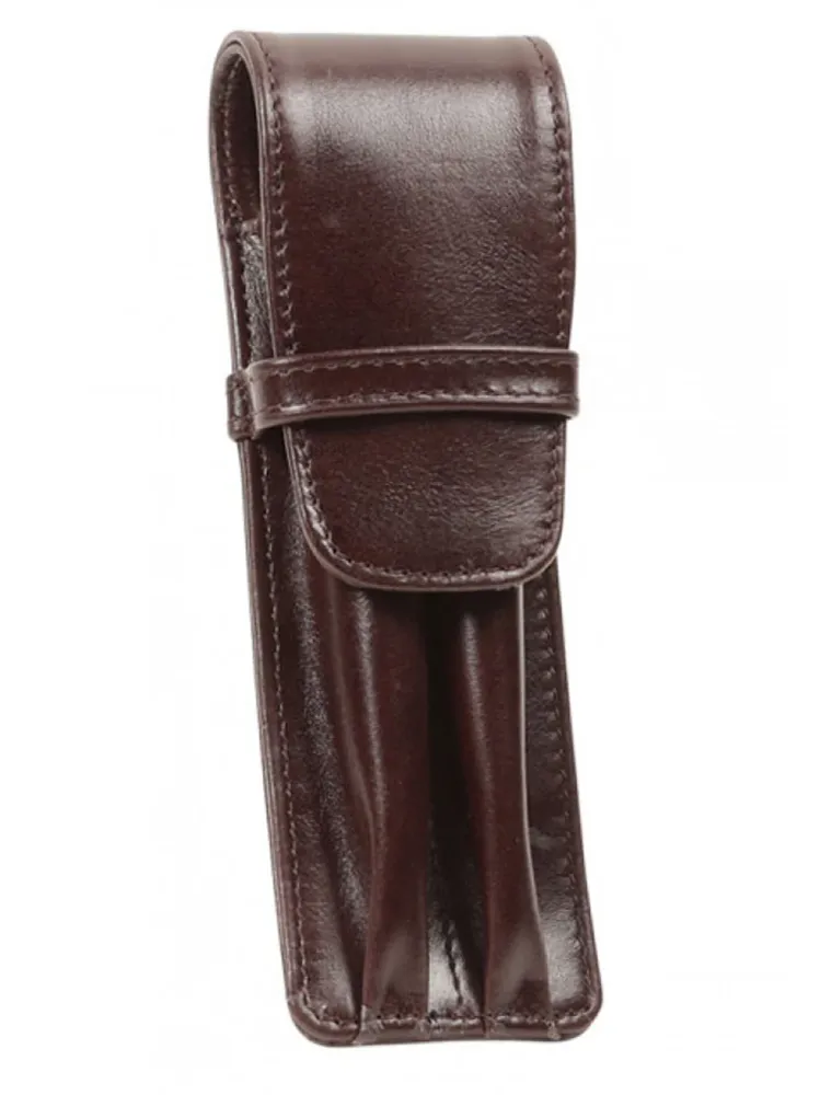 Aston Leather Brown Finger Style Tweemaal Pen Case