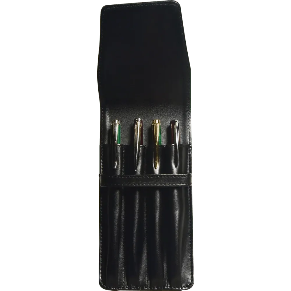 Aston Leather Zwart Finger Style Quad Pen Case