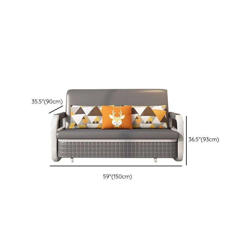 Faux Leer Square Arm Sleeper Storage Scandinavian Futon Sleeper Sofa Bed Gray 31l
