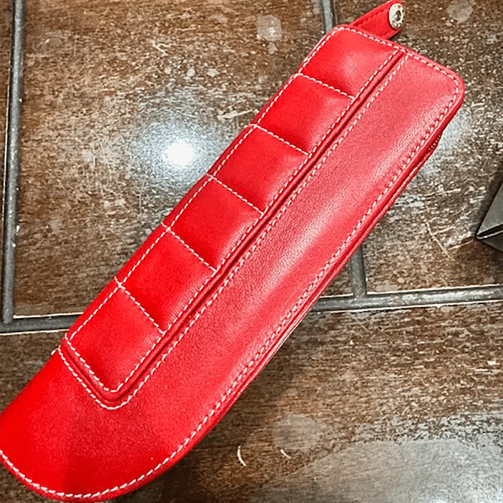 Montegrappa Leather 2 Pen Pouch - Red Lamb - Verlengd (Zip Closure)