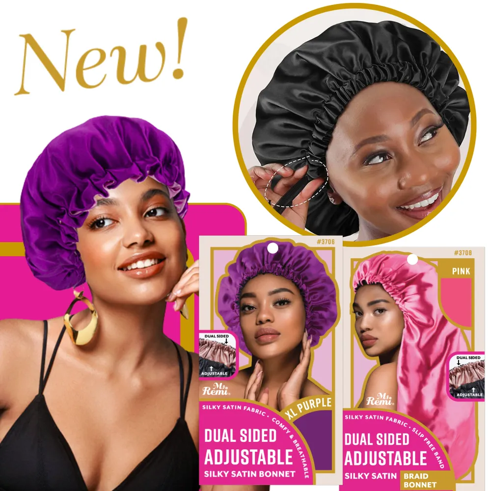 Ms. Remi Instelbaar Dual-Sided Silky Satin Bonnet X-Large, 1 Count Night Sleep Cap, Black