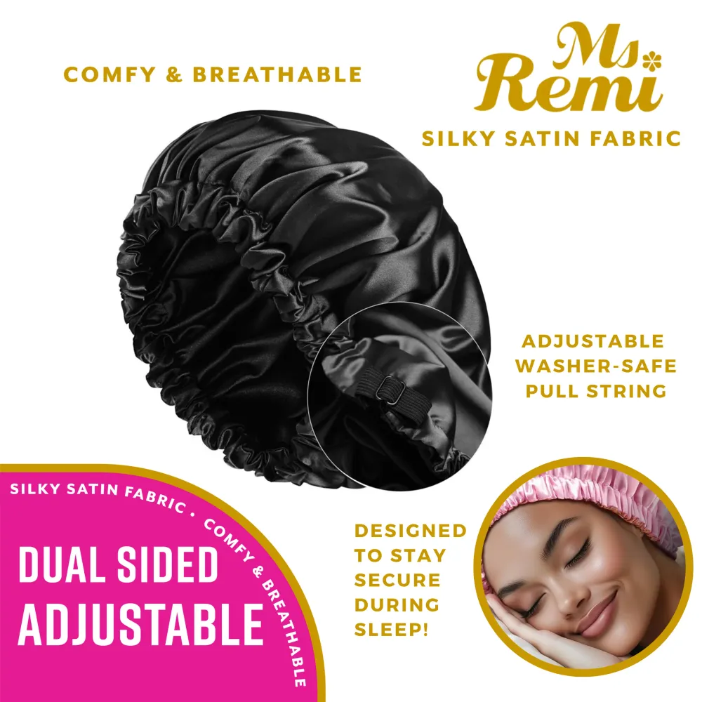 Ms. Remi Instelbaar Dual-Sided Silky Satin Bonnet X-Large, 1 Count Night Sleep Cap, Black
