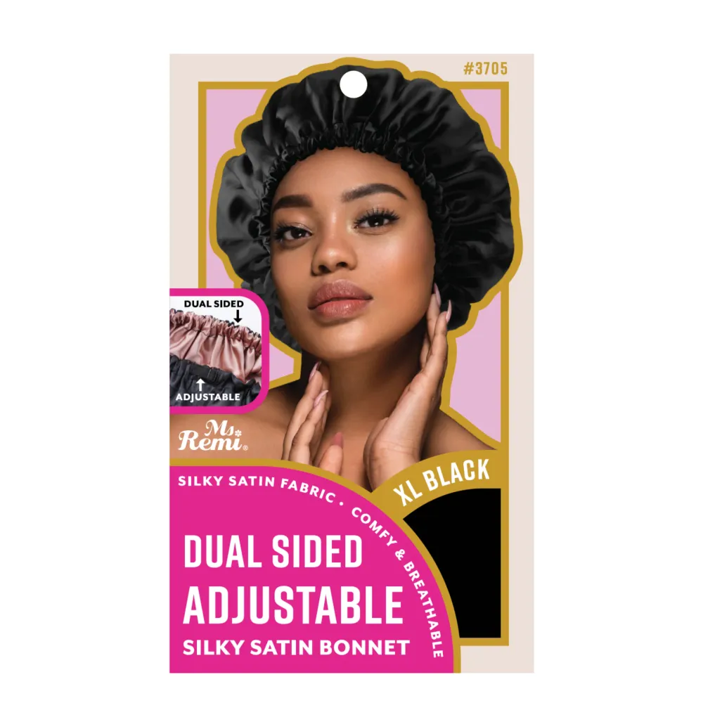 Ms. Remi Instelbaar Dual-Sided Silky Satin Bonnet X-Large, 1 Count Night Sleep Cap, Black