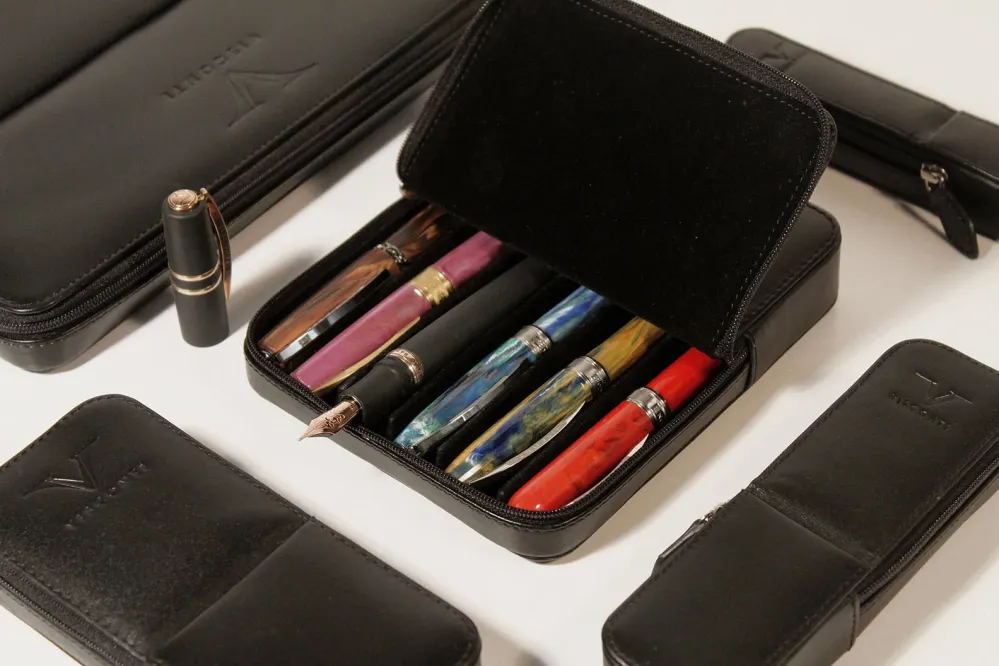 Visconti Classic Leer Two Pen Case - Black