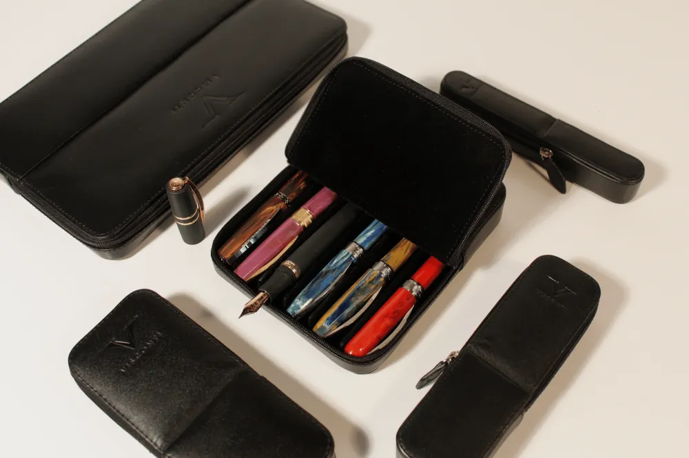 Visconti Classic Leer Two Pen Case - Black