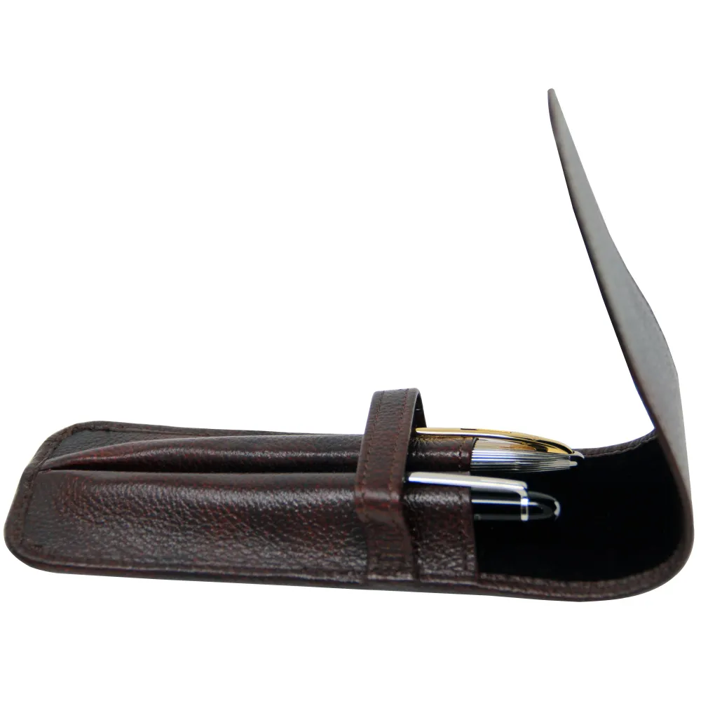 Yak Leather Premium Leer Two Pen Pouch Flap - Brown