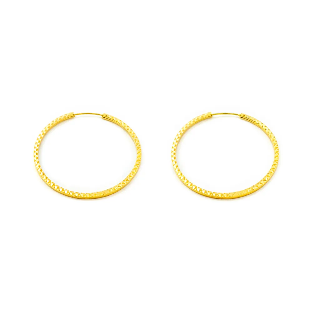 18ct Yellow Gold Square Uitgehouwen Hoop Earrings 35 x 1.2 mm