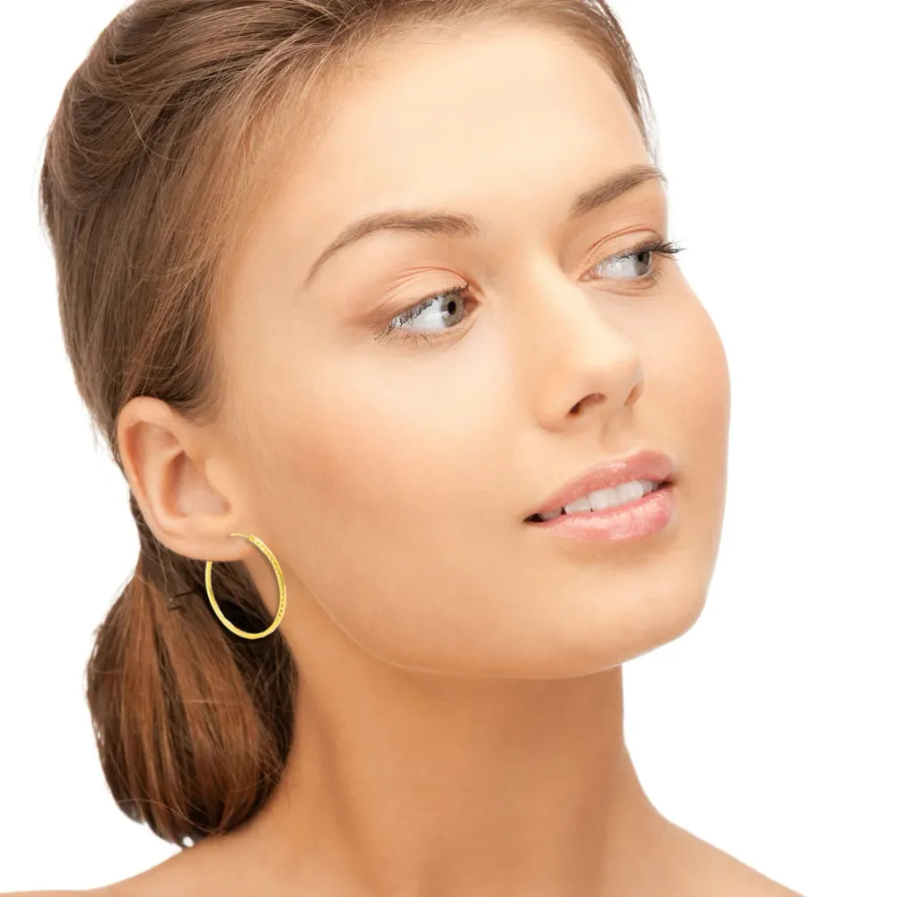 18ct Yellow Gold Square Uitgehouwen Hoop Earrings 35 x 1.2 mm