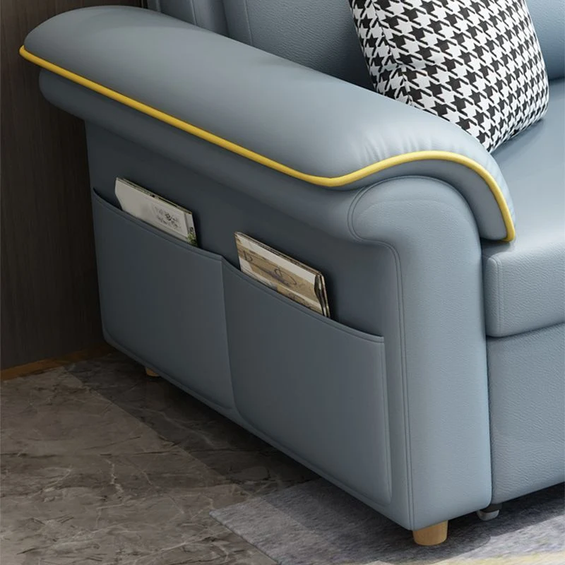 Blue Faux Echt leer Sleeper Sofa Storage Scandinavian Sofa Bed 55l