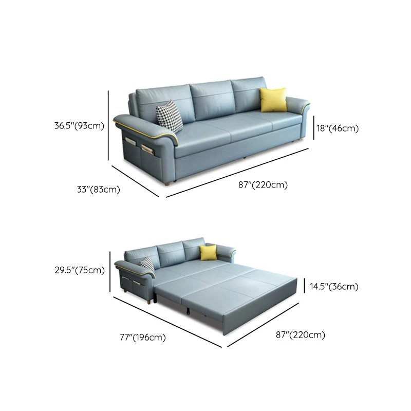 Blue Faux Echt leer Sleeper Sofa Storage Scandinavian Sofa Bed 55l