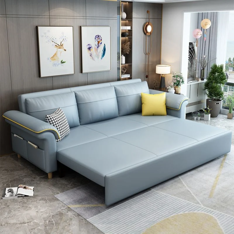 Blue Faux Echt leer Sleeper Sofa Storage Scandinavian Sofa Bed 55l