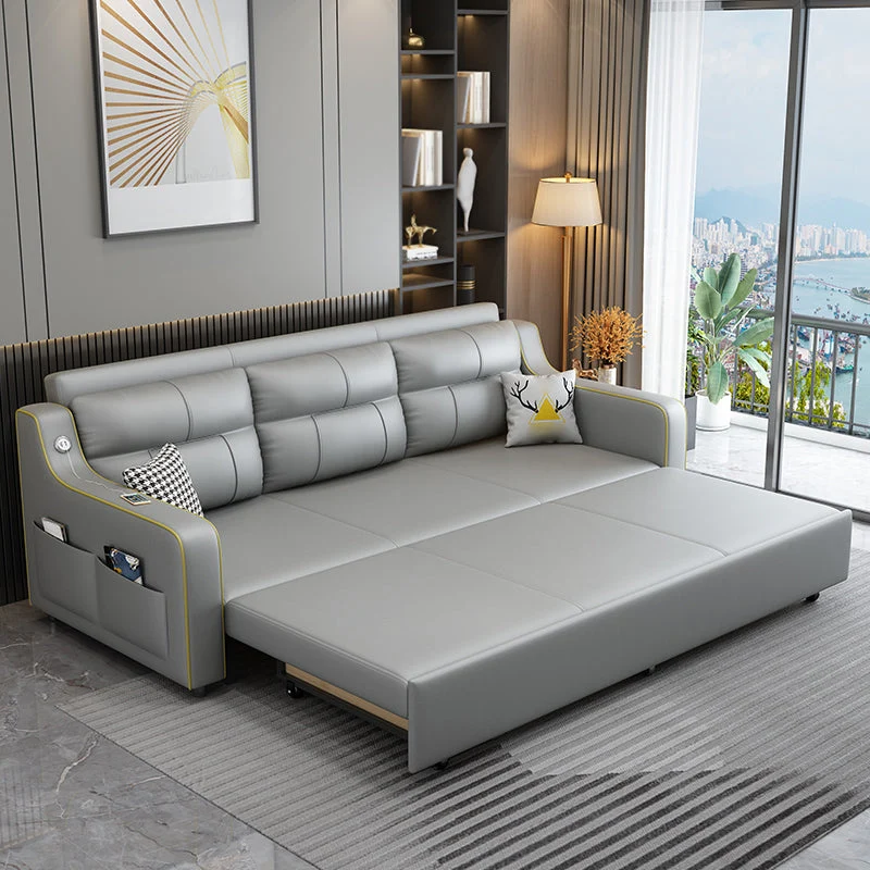Scandinavian Upholstered Sleeper Sofa Faux Leather Transformerend Sofas 39