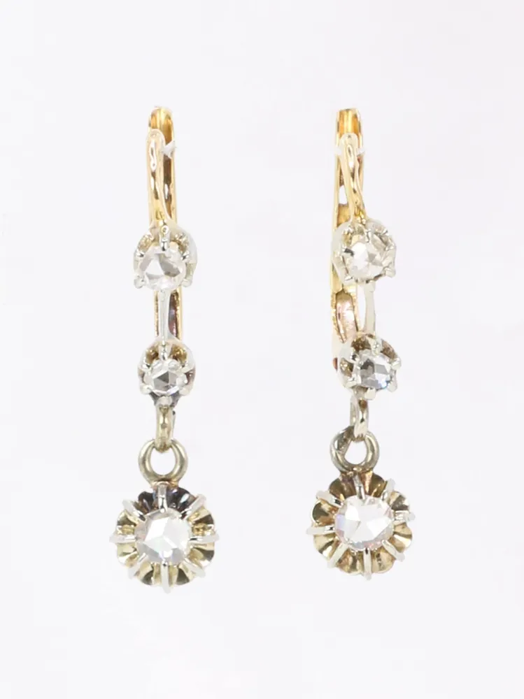 Sleepers earrings rose-cut diamonds citroengeel gold