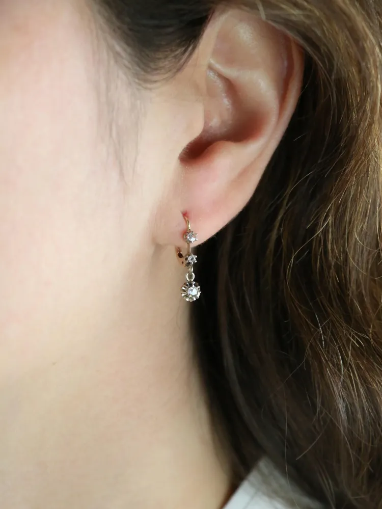 Sleepers earrings rose-cut diamonds citroengeel gold
