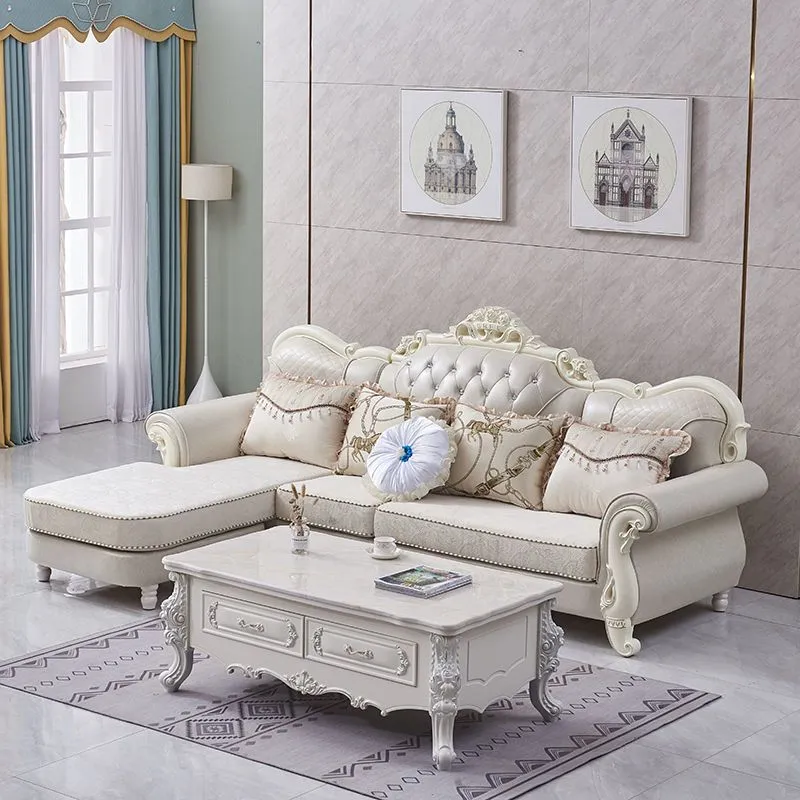 68" Wide French Country Sectional Sofa Van leer Sleeper Sectional Light