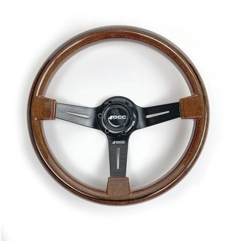 VOLANTE SEMIDESPLAZADO MOD. KLASSIEK MADERA BRAZOS NEGROS OCC MOTORSPORT met veiligheidskabel