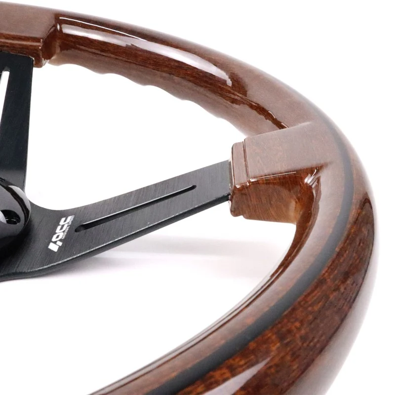 VOLANTE SEMIDESPLAZADO MOD. KLASSIEK MADERA BRAZOS NEGROS OCC MOTORSPORT met veiligheidskabel