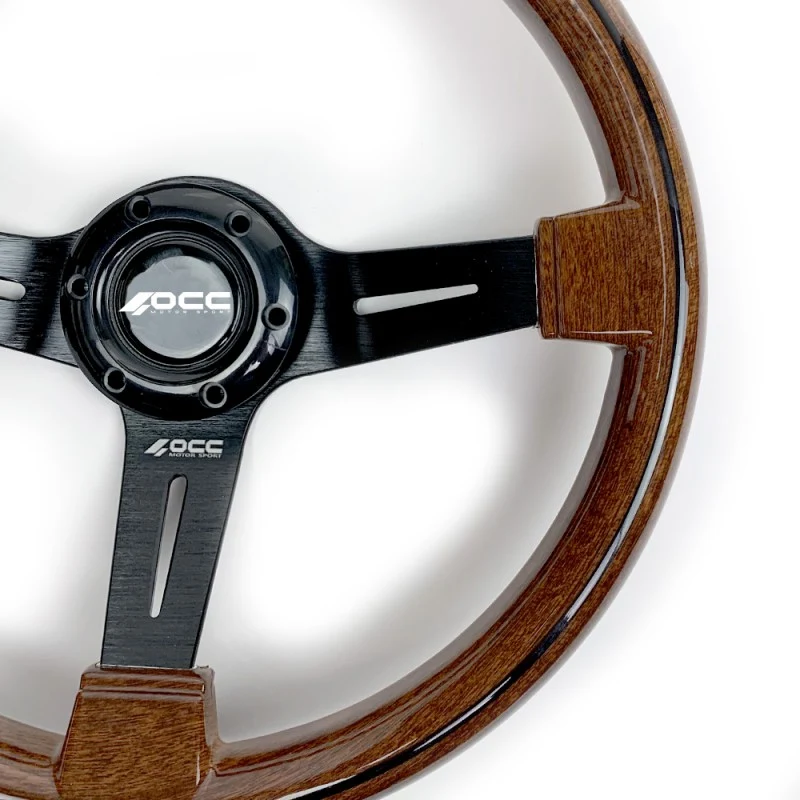 VOLANTE SEMIDESPLAZADO MOD. KLASSIEK MADERA BRAZOS NEGROS OCC MOTORSPORT met veiligheidskabel
