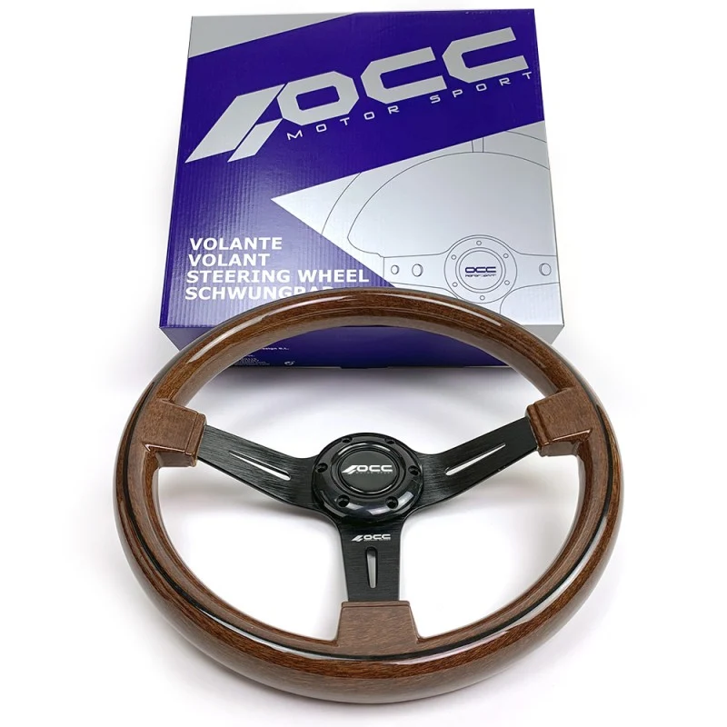 VOLANTE SEMIDESPLAZADO MOD. KLASSIEK MADERA BRAZOS NEGROS OCC MOTORSPORT met veiligheidskabel