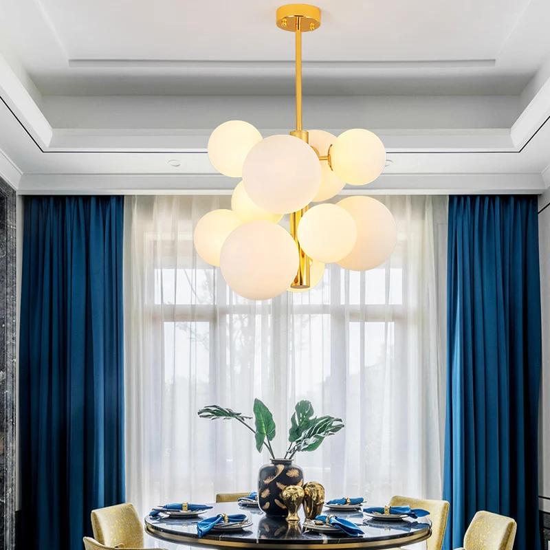 10/13 Bulbs Global Chandelier Lamp Modernism Milk Glass Hanging Light Kit Verguld Gold