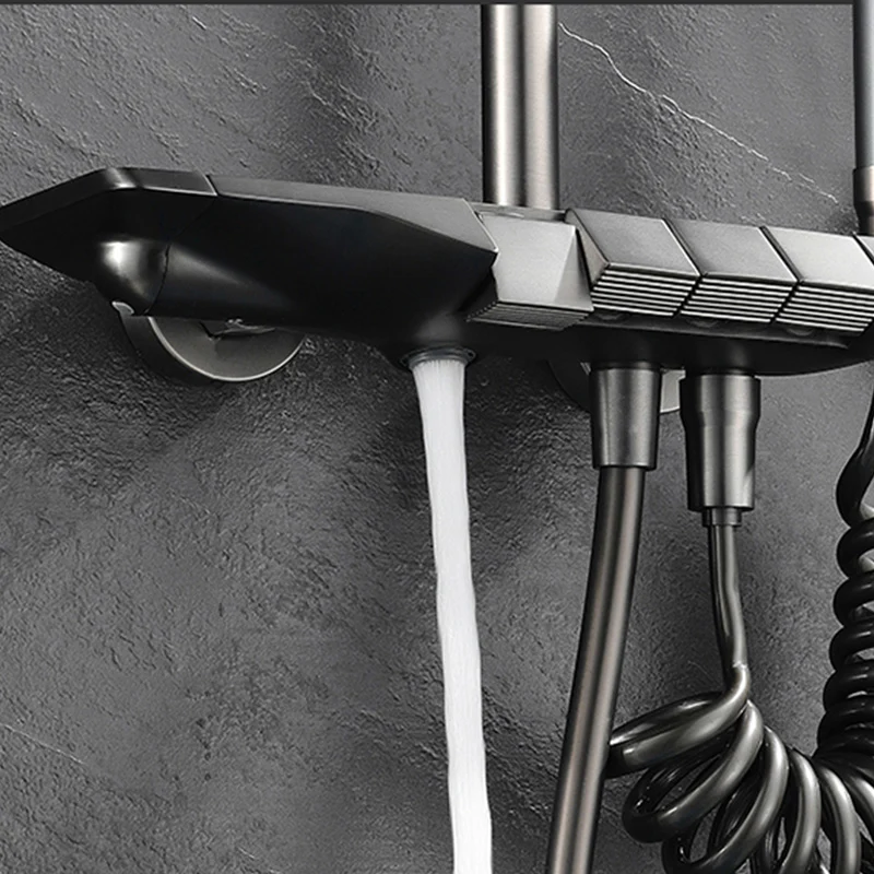 Contemporain Thermostatic Shower Combo Slide Bar Valve Included Shower System van duurzame kunststof Black