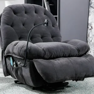Elektrische relaxfauteuil met verwarmings- en trilfunctie - gsm-houder en 2 zijvakken - grijs