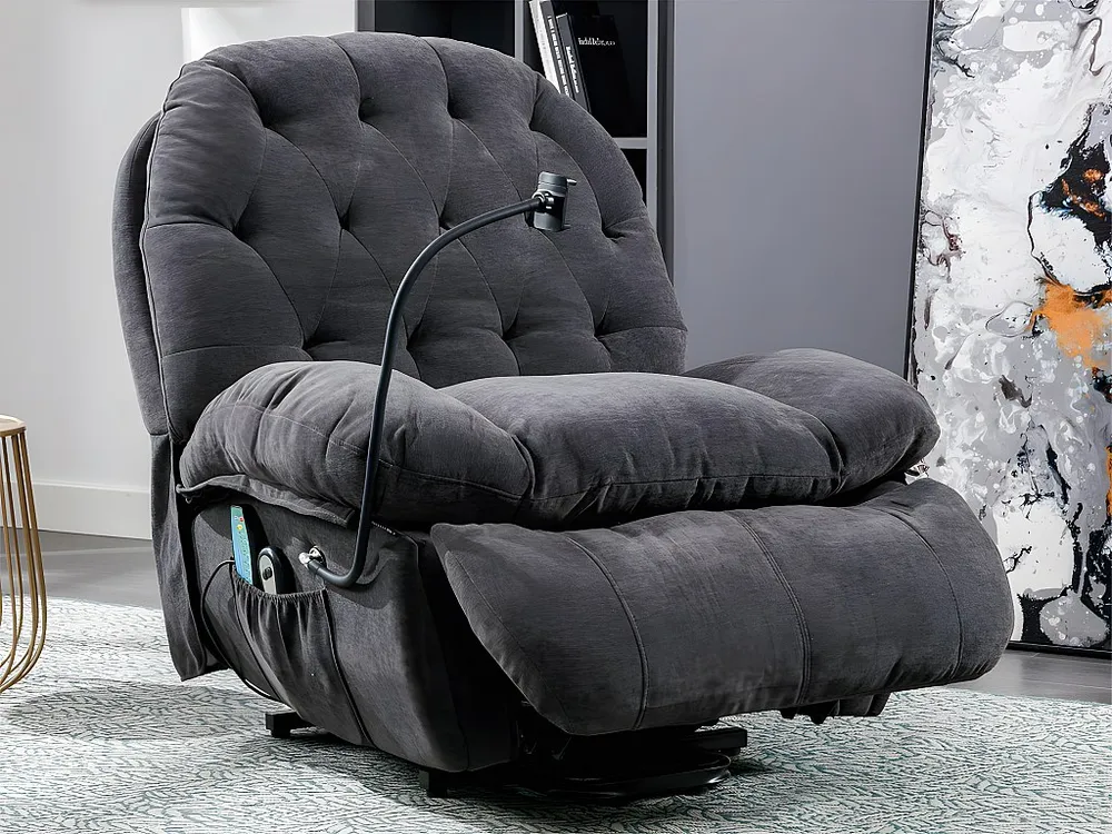 Elektrische relaxfauteuil met verwarmings- en trilfunctie - gsm-houder en 2 zijvakken - grijs