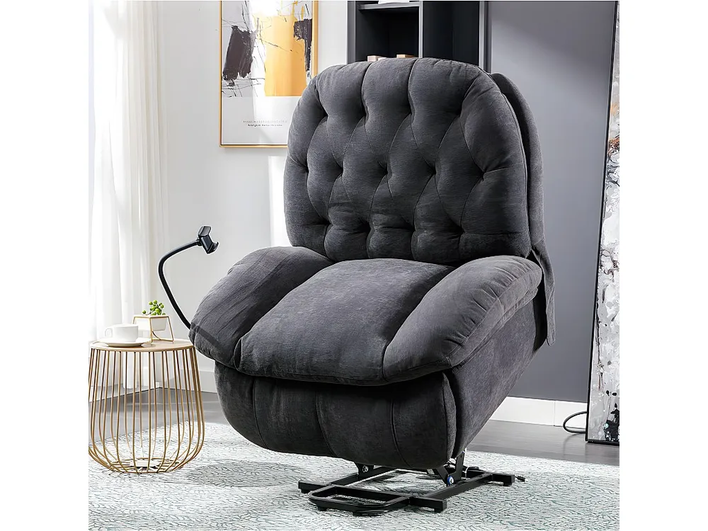 Elektrische relaxfauteuil met verwarmings- en trilfunctie - gsm-houder en 2 zijvakken - grijs