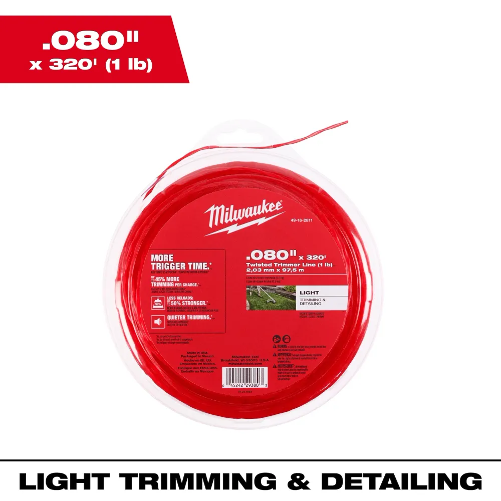 MILWAUKEE .080" X 320’ Twisted Trimmer Line