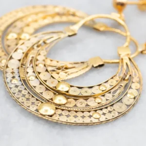 22K Gold Triple Crescent Filigree Drop Earrings