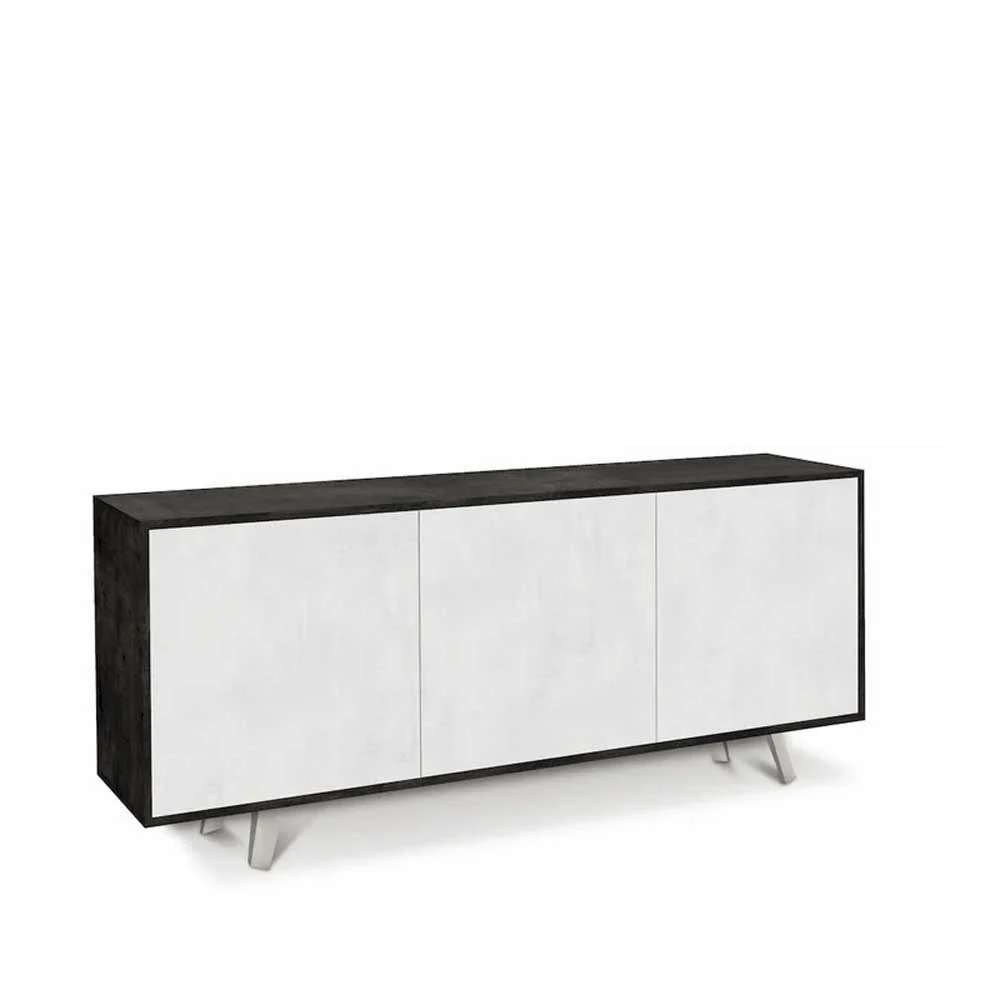 3-Door Push-Pull Mobile Media Ebbenhout Oxide Structure Finish / White Oxide Front Finish Sarmog