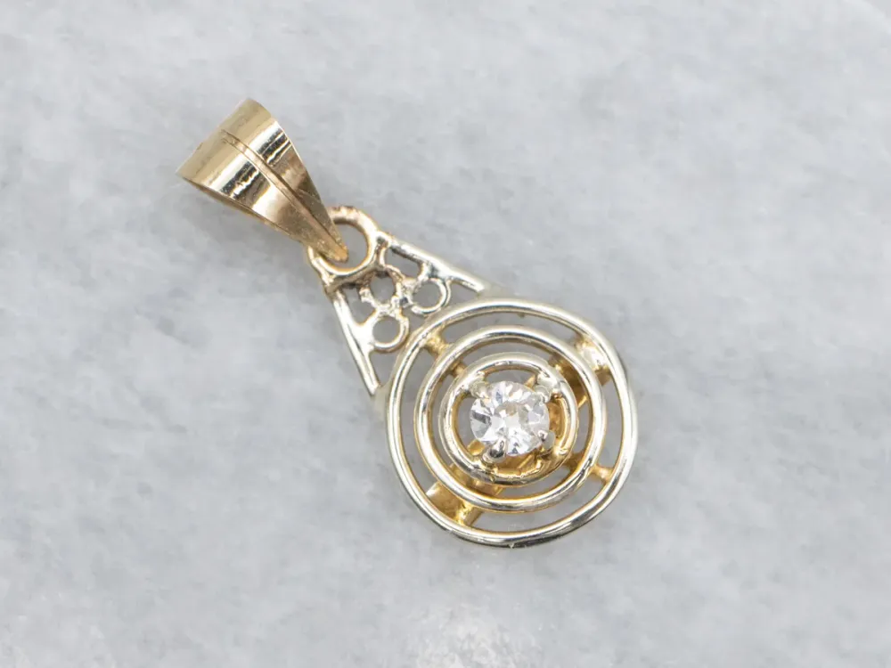 Old Mine Cut Diamond Drie--één Golden Ring Stickpin Conversion Pendant met stofkap