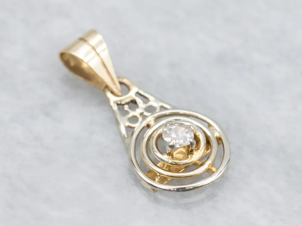 Old Mine Cut Diamond Drie--één Golden Ring Stickpin Conversion Pendant met stofkap
