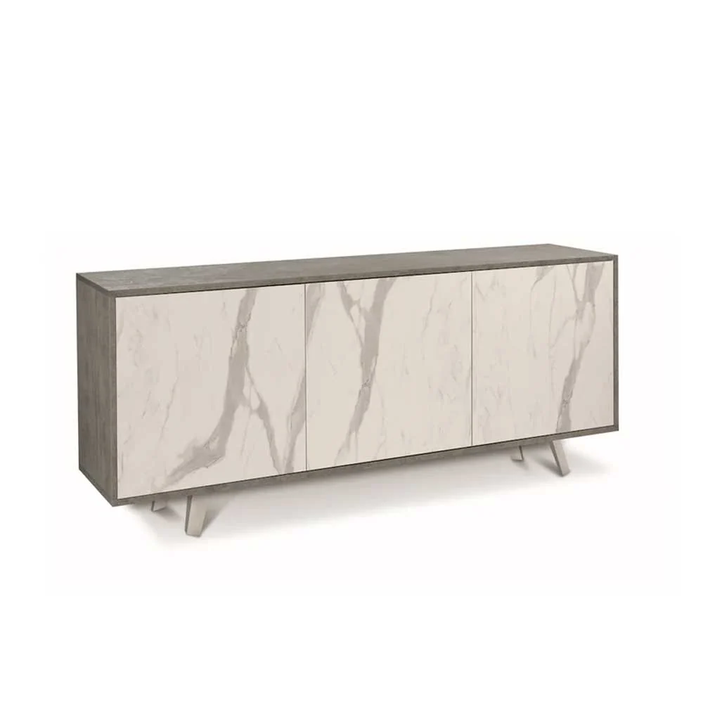 Ophangingsarm Mobile Media 3 Push-Pull Doors Cement Structure Finish / Calacatta Marble Front Finish Sarmog