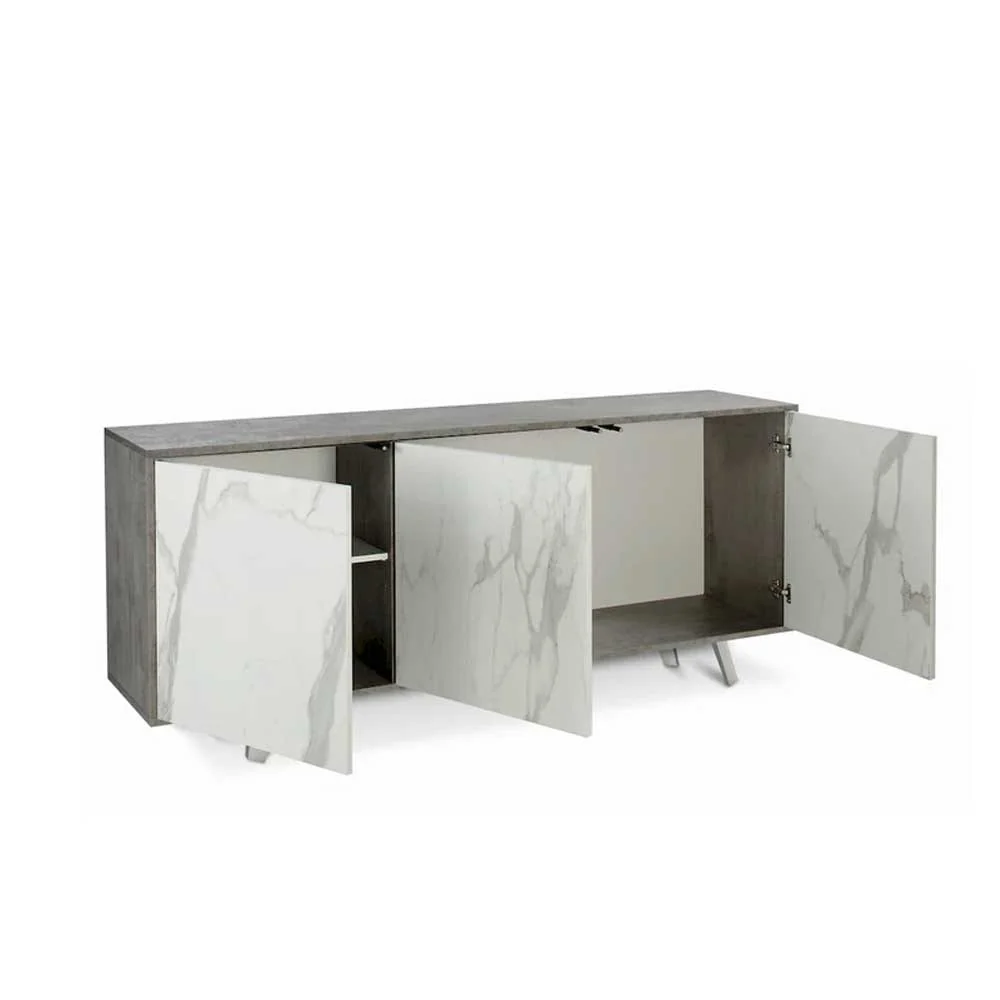Ophangingsarm Mobile Media 3 Push-Pull Doors Cement Structure Finish / Calacatta Marble Front Finish Sarmog