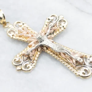 Ornate Tri Color Verguld Crucifix Pendant